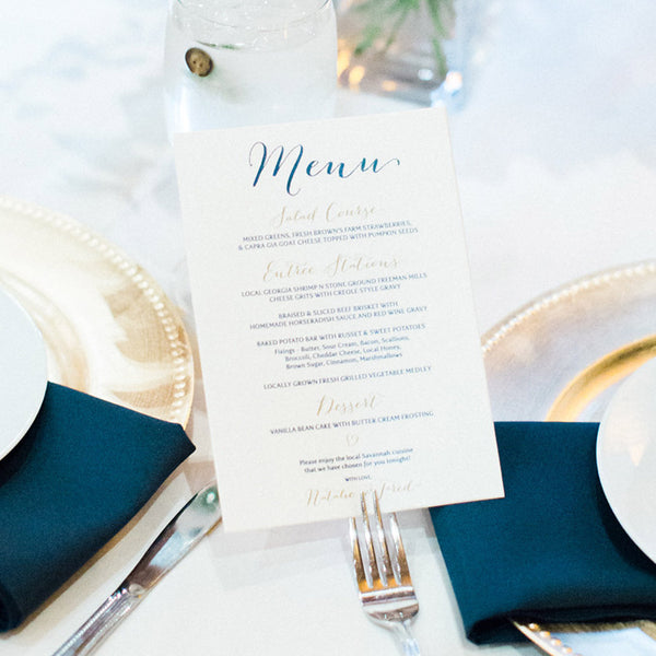 Custom Menus for Wedding, Rehearsal Dinner, Bridal Showers and more!