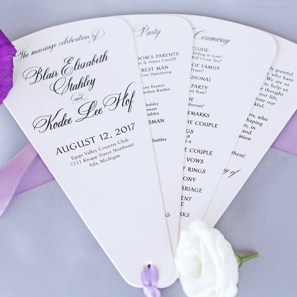 Custom Wedding Programs, Flat & Petal Fans Created Super Fast for Your Wedding Day