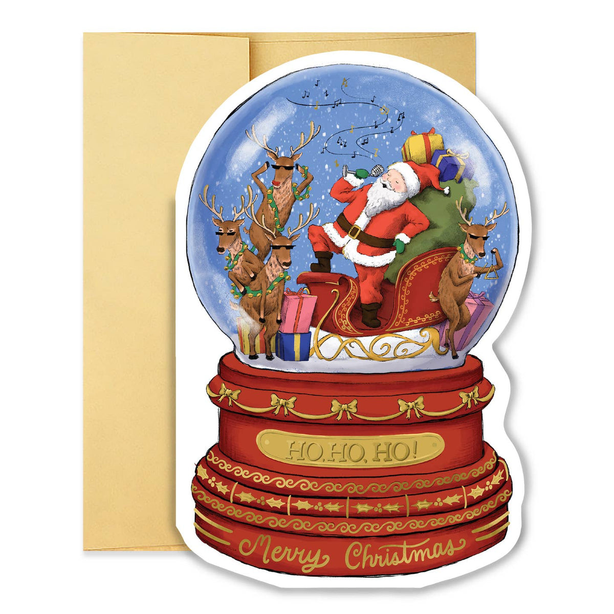 Singing Santa Sleigh Snowglobe Card