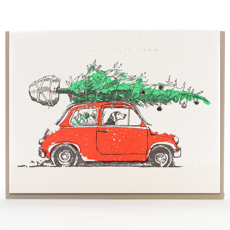 O Christmas Tree Dog in Car Card