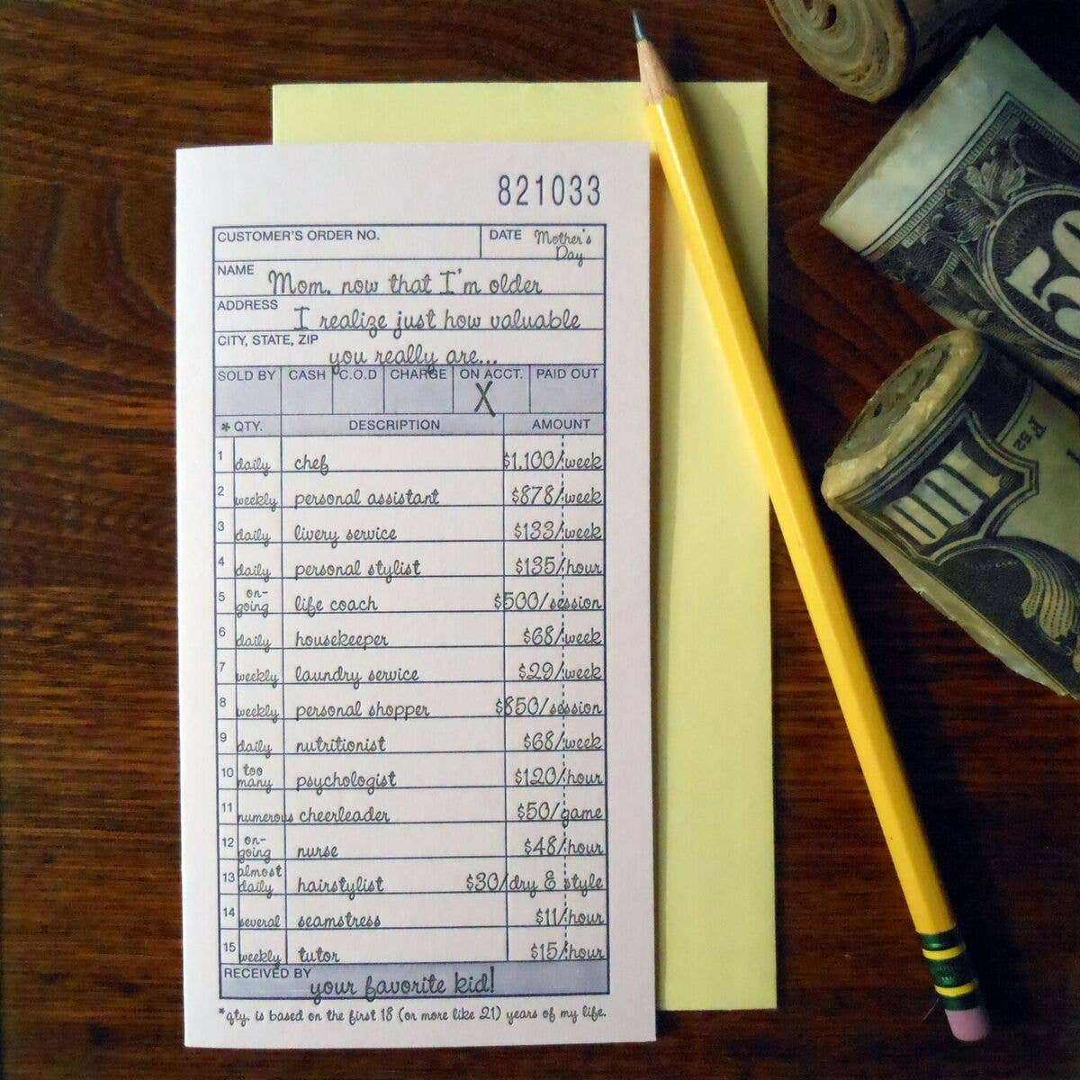 Valuable Mom Invoice Bill From Your Favorite Kid Card