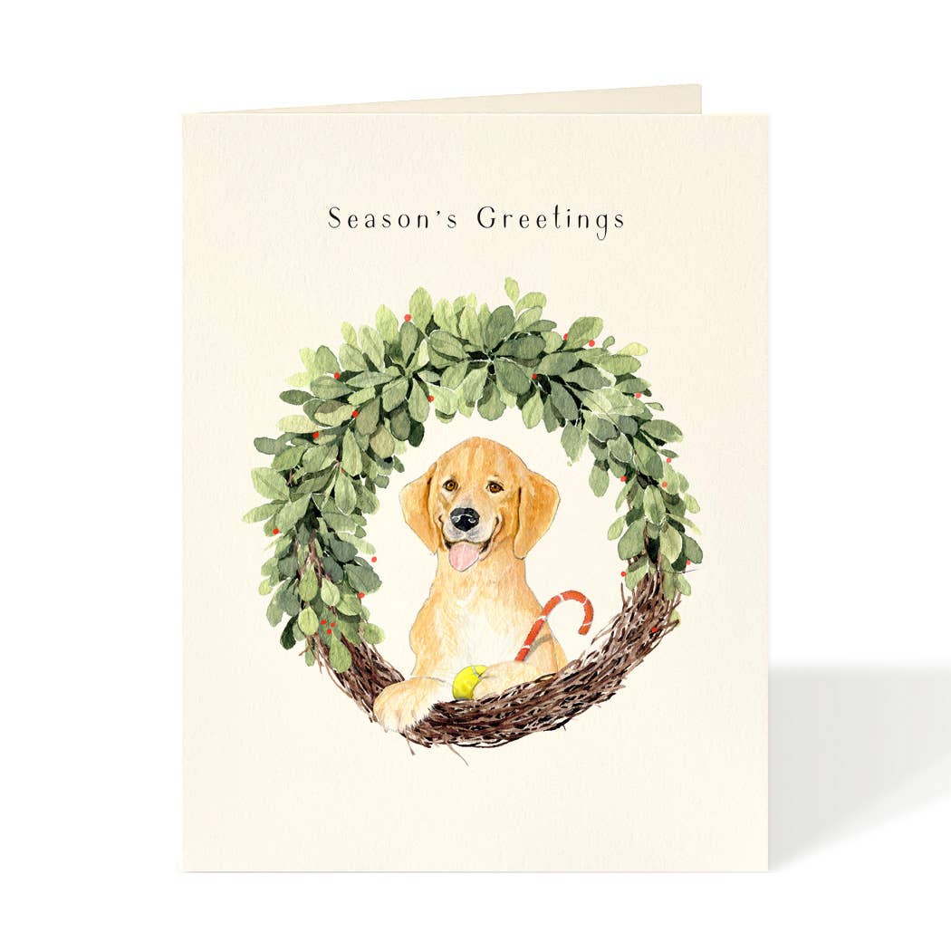 Lab Dog Seasons Greetings Wreath Card