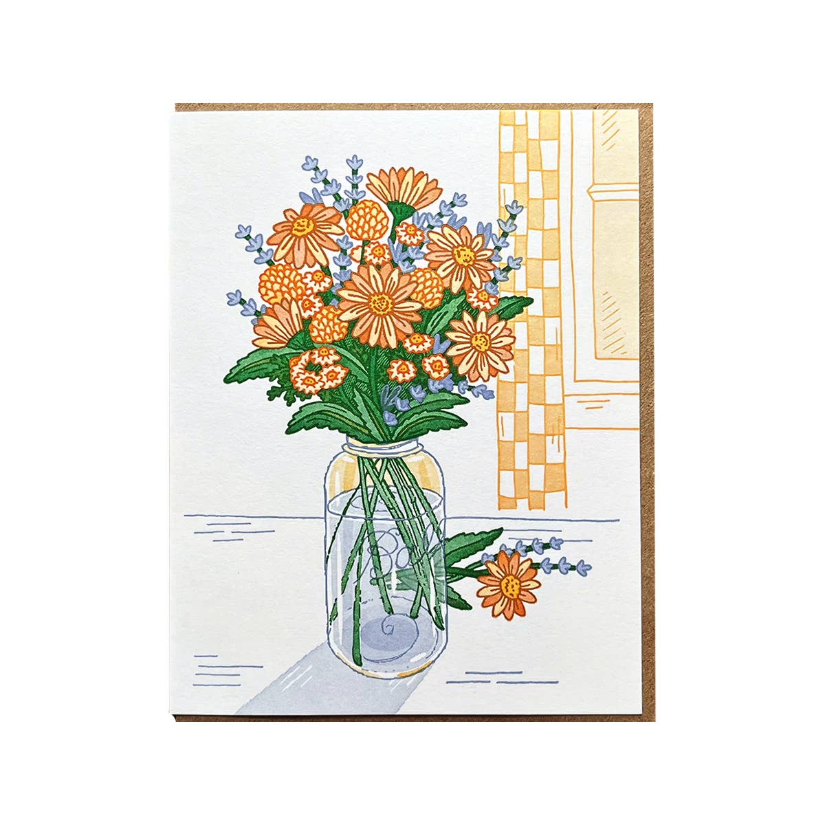 Ball Mason Jar With Flowers Blank Card