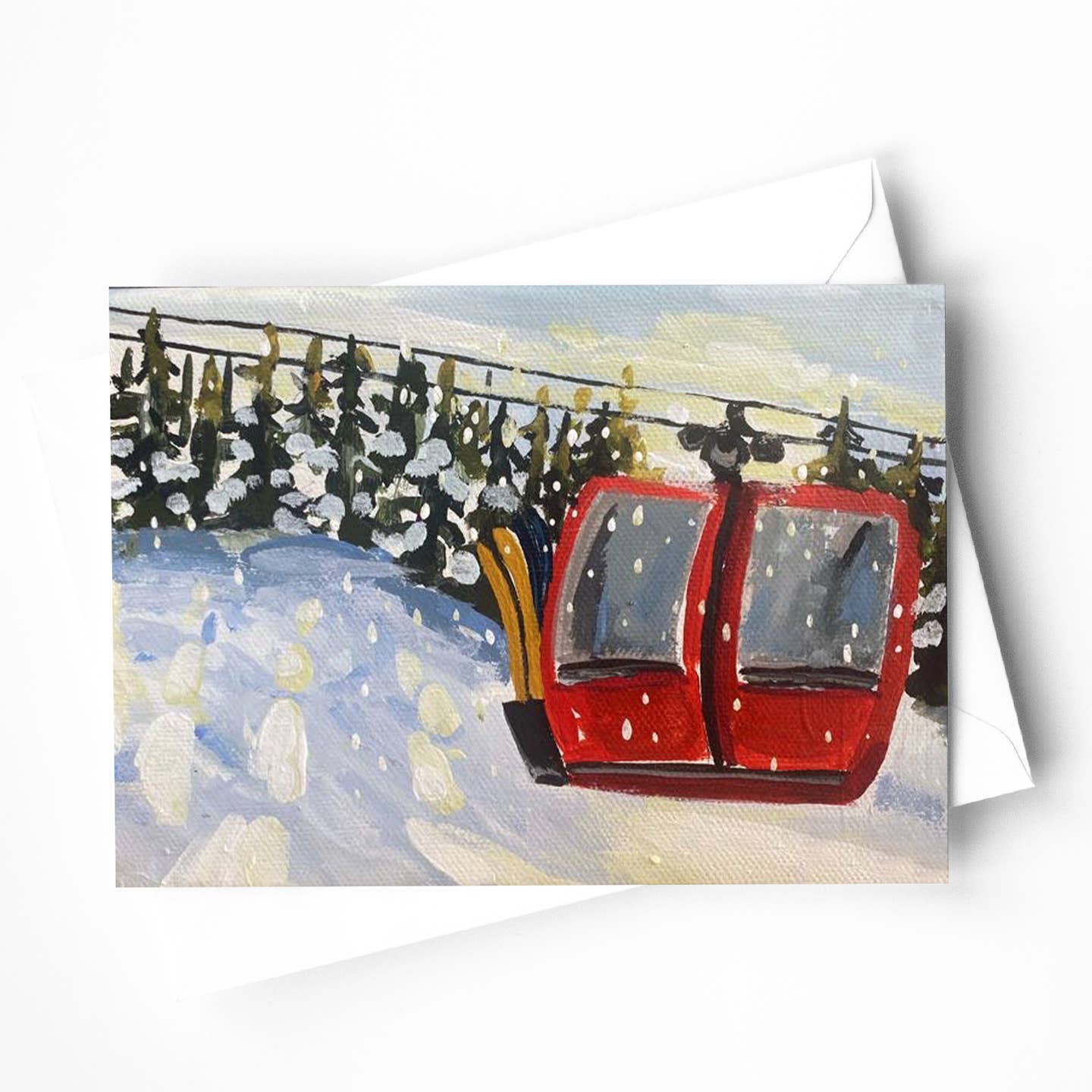 Red Ski Gondola Blank Card