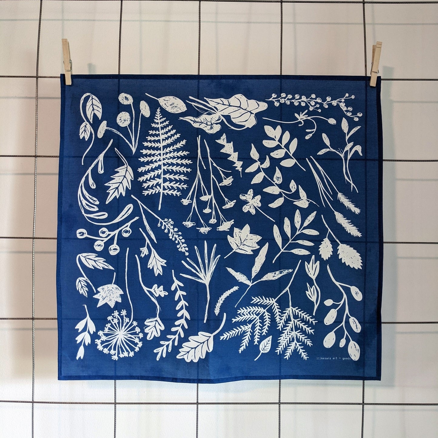 Blue Leaf Sunprint Cotton Bandana