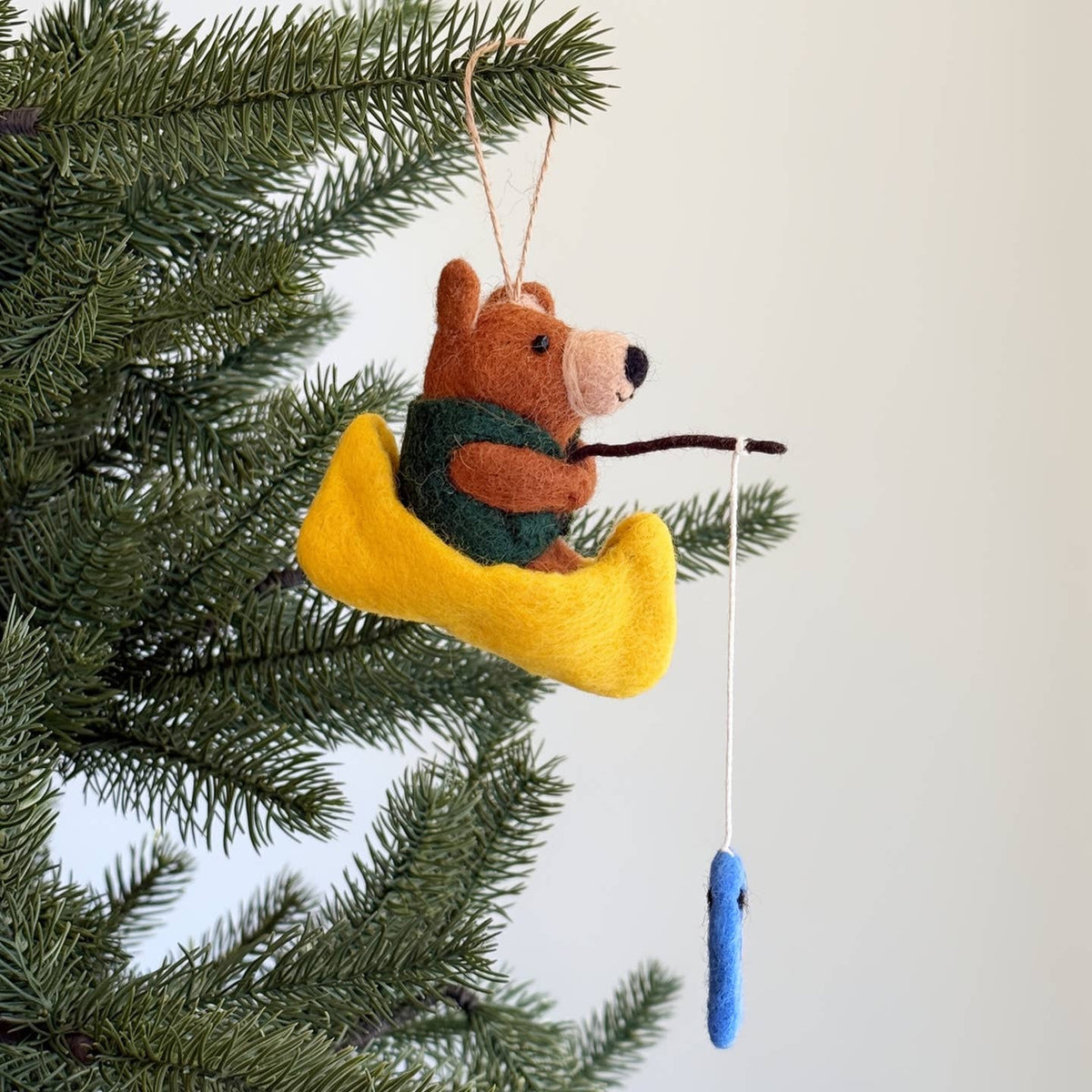 Felt Bear Fishing Ornament