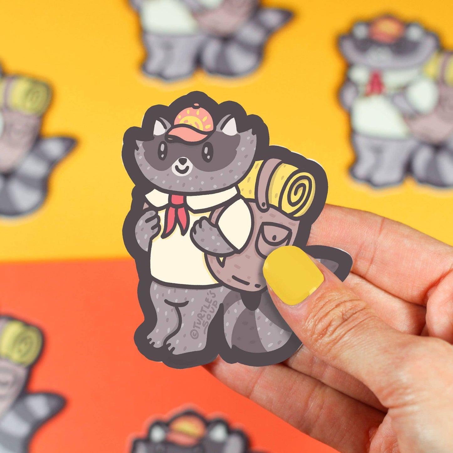 Hiking Raccoon Vinyl Sticker