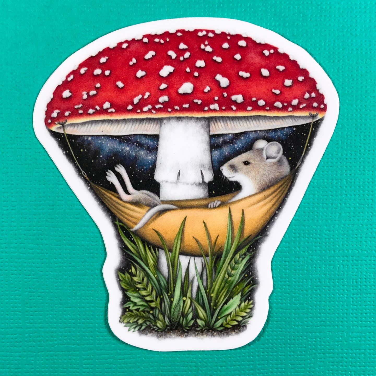 Mouse in Mushroom Hammock Sticker
