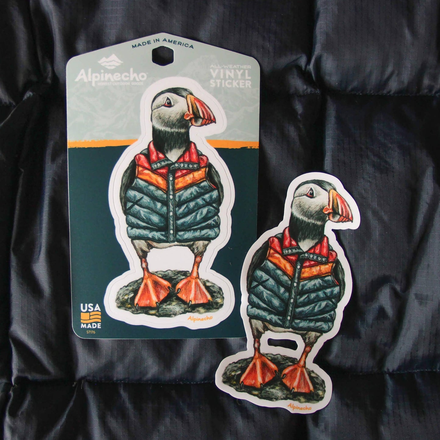 Puffin in a Puffer Vest Vinyl Sticker