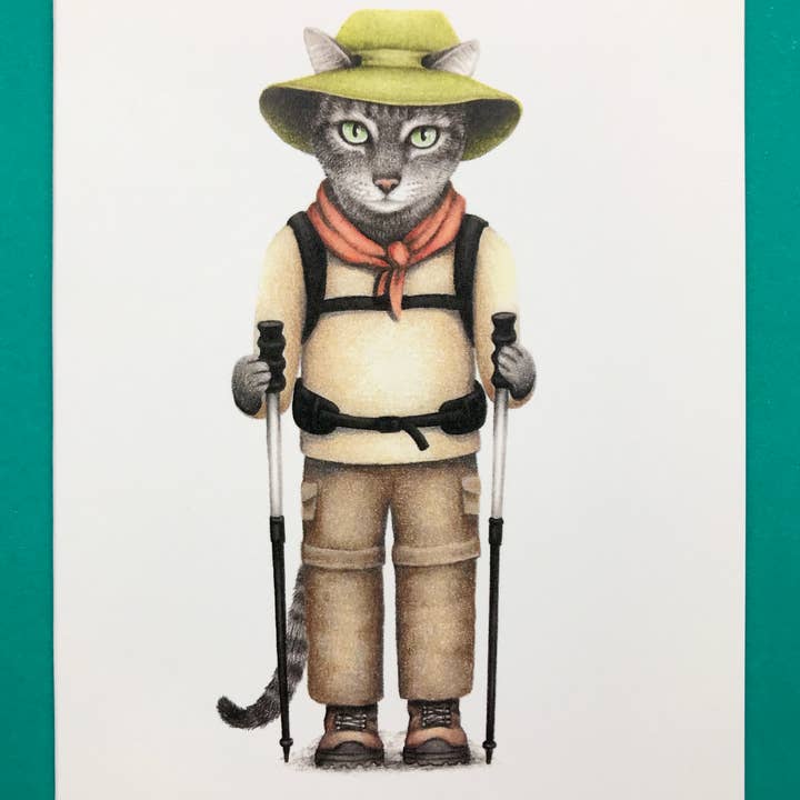 Hiker Cat Card