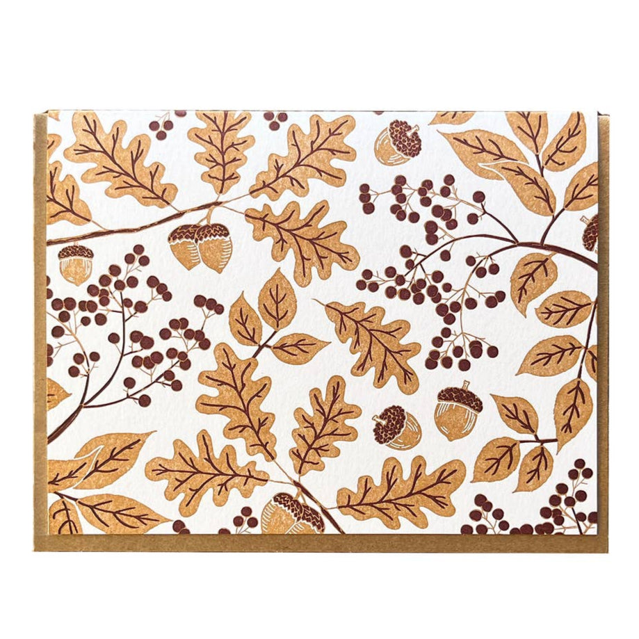 Golden Leaves Fall Acorns Blank Card