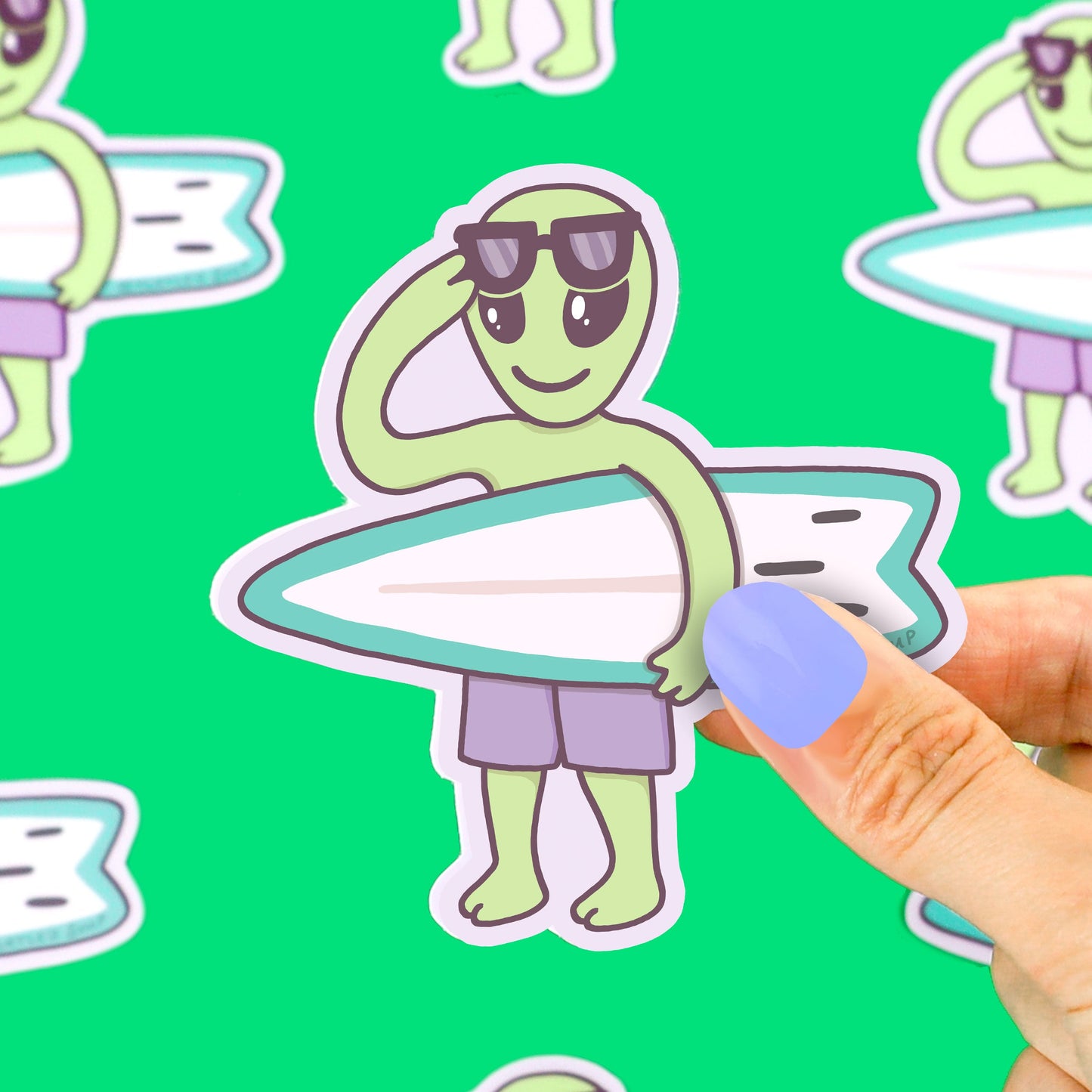 Alien Surfboard Beach Vinyl Sticker