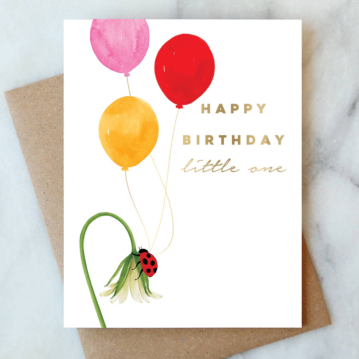 Lady Bug Balloons Happy Birthday Little One Card