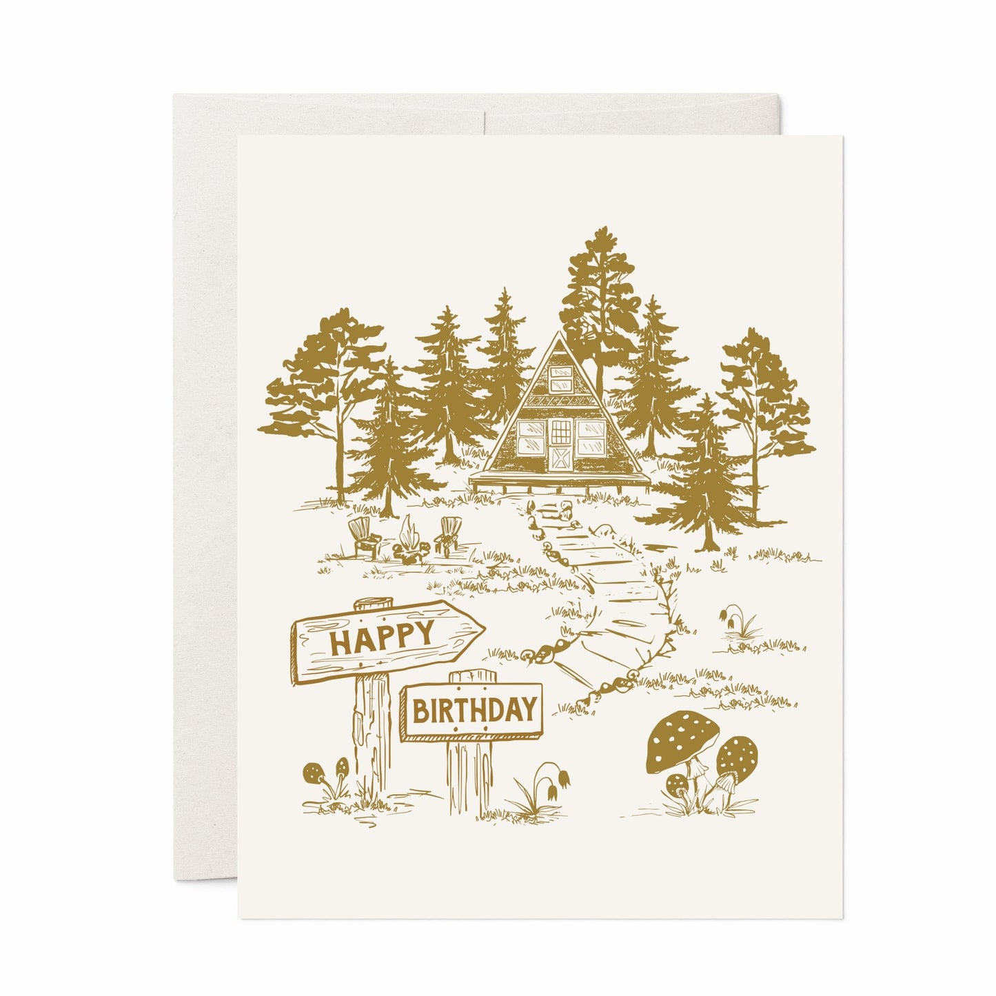 Happy Birthday A Frame Cabin in Woods Card