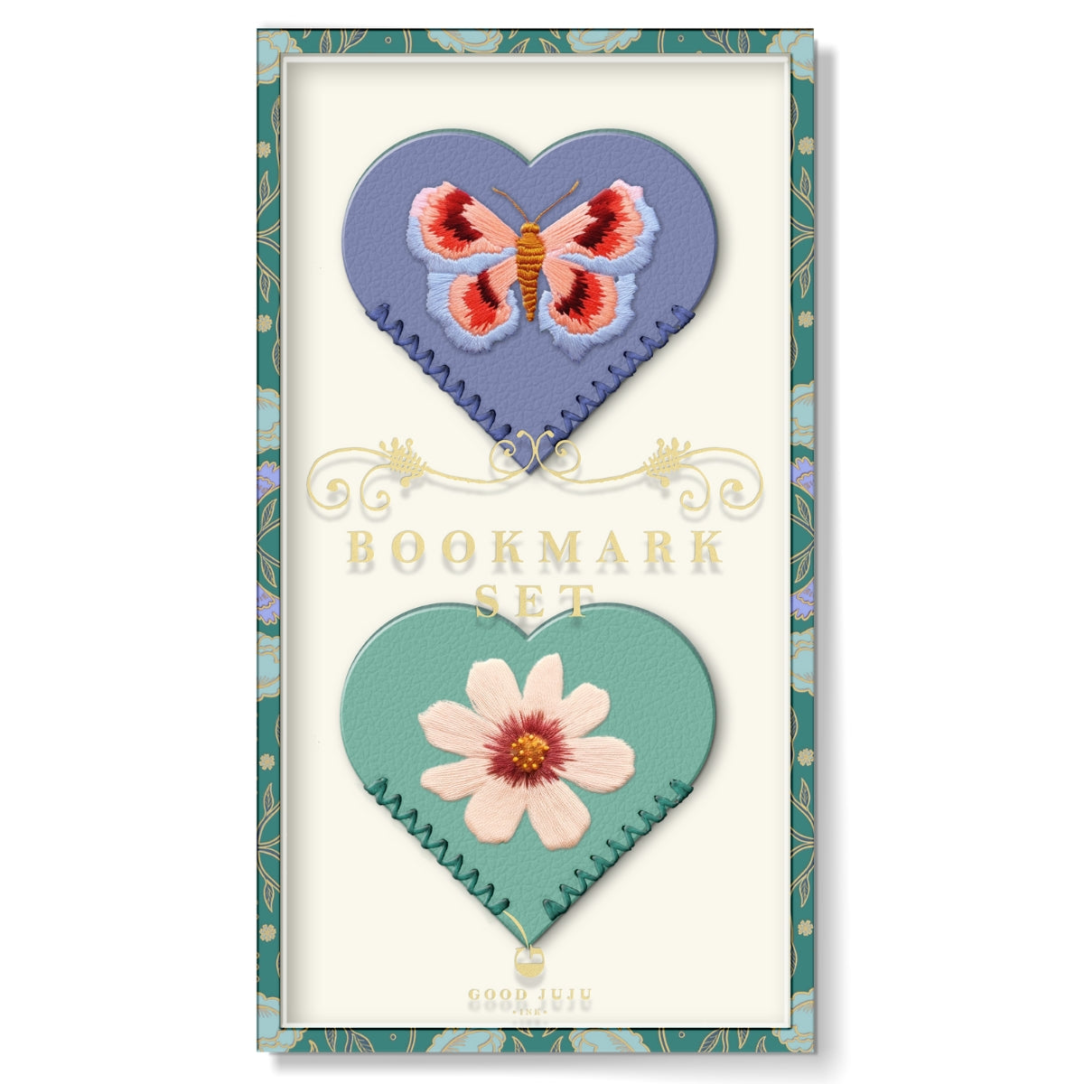 Embroidered Hearts Corner Bookmark Set