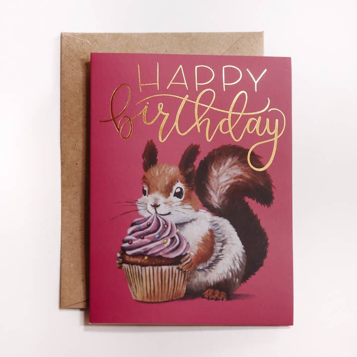 Squirrel Cupcake Birthday Card