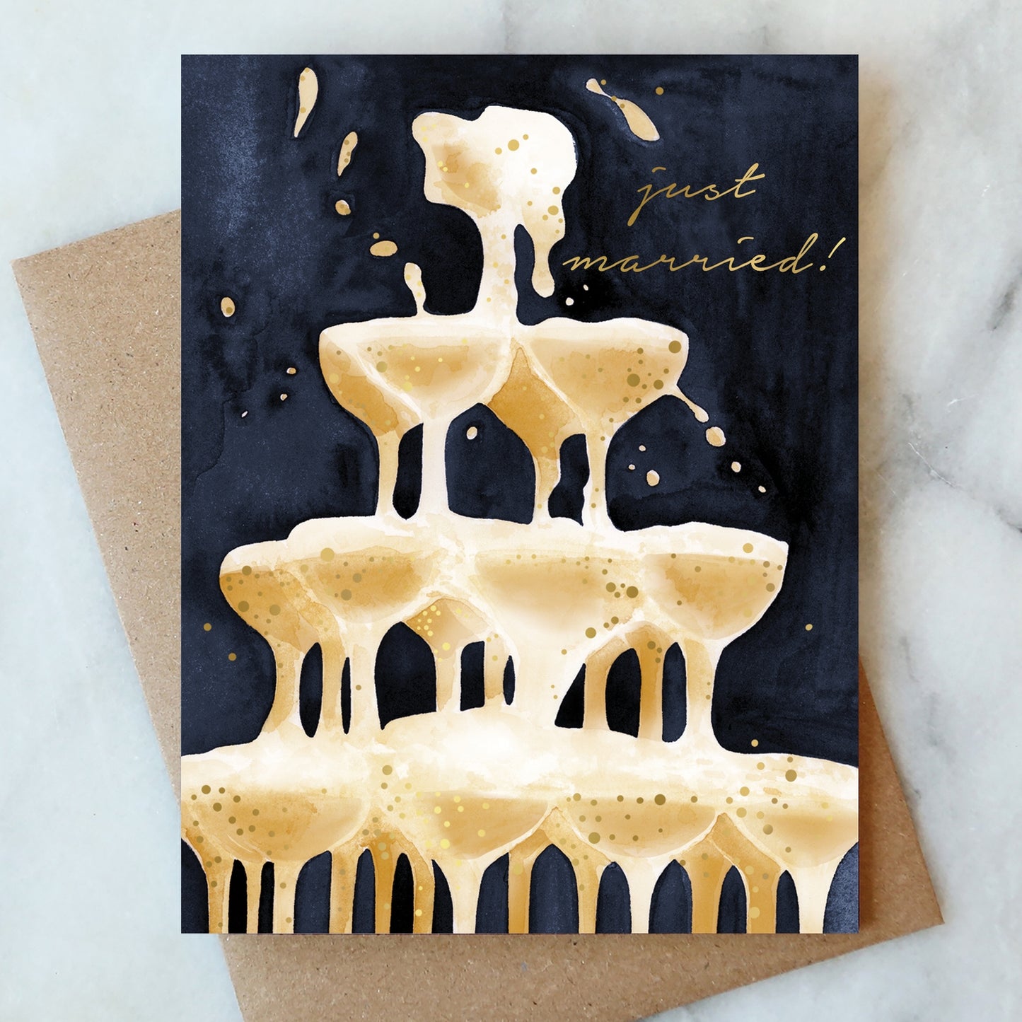 Just Married Champagne Tower Card