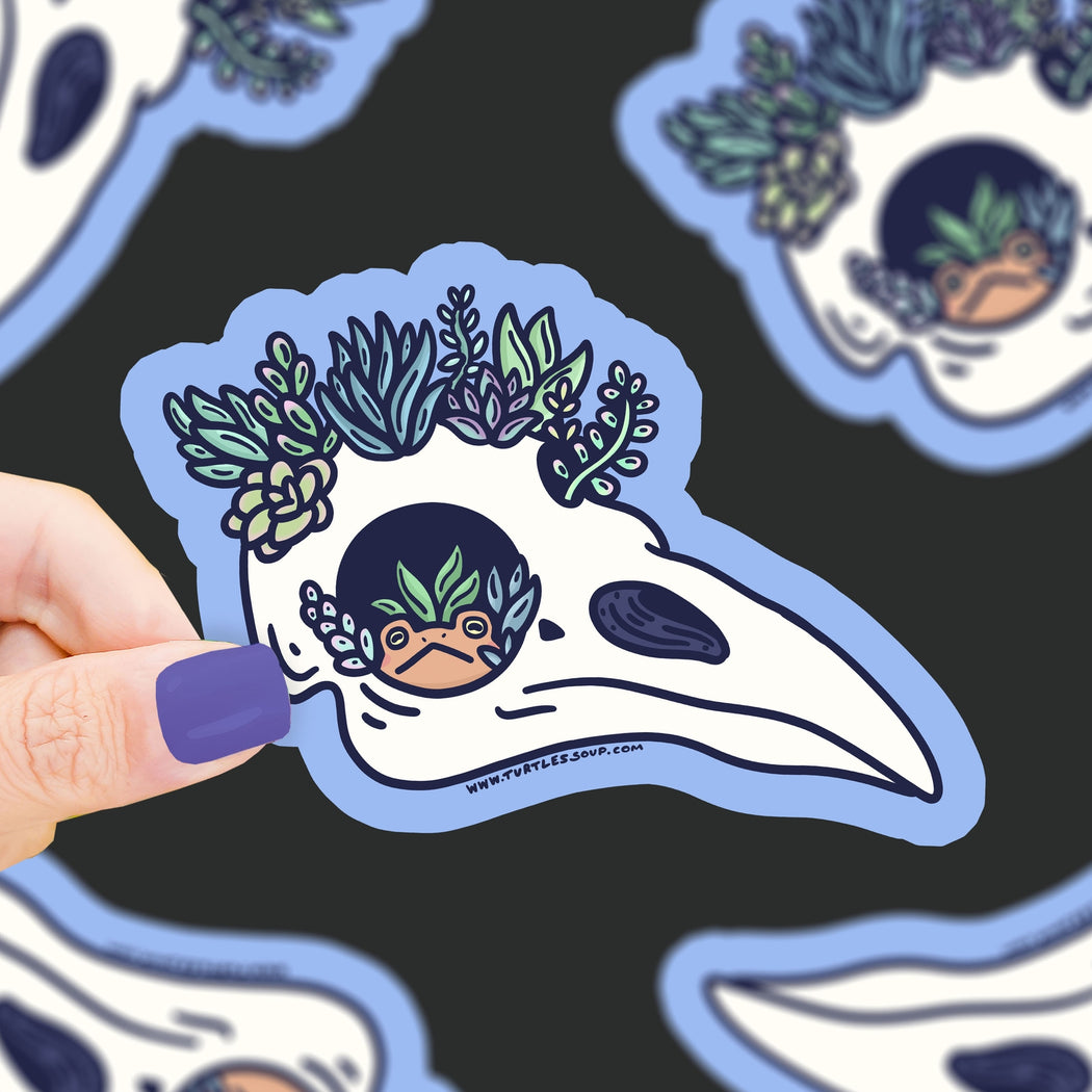 Raven Skull Succulent Vinyl Sticker