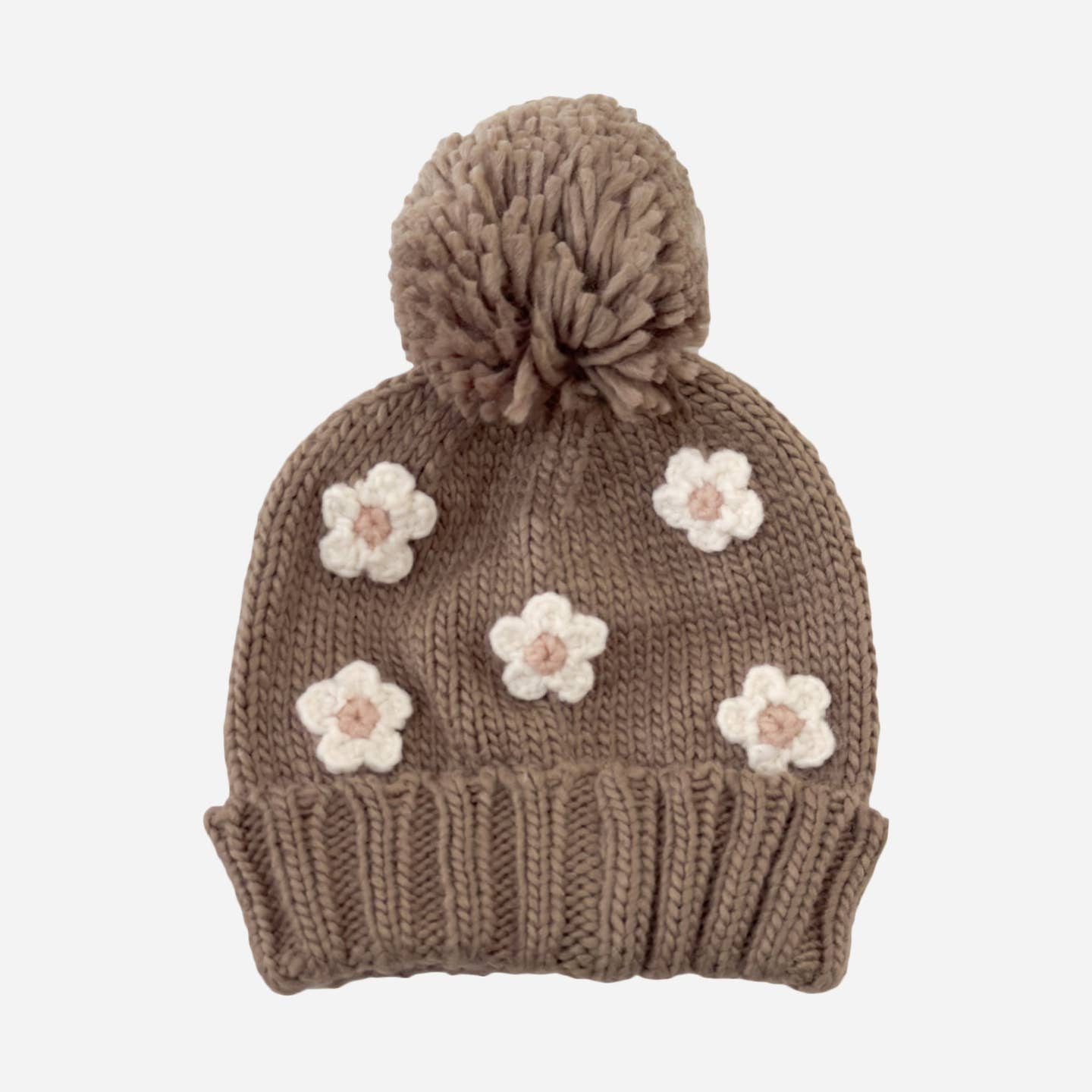 Tan Flower Knit Baby Kids Hat