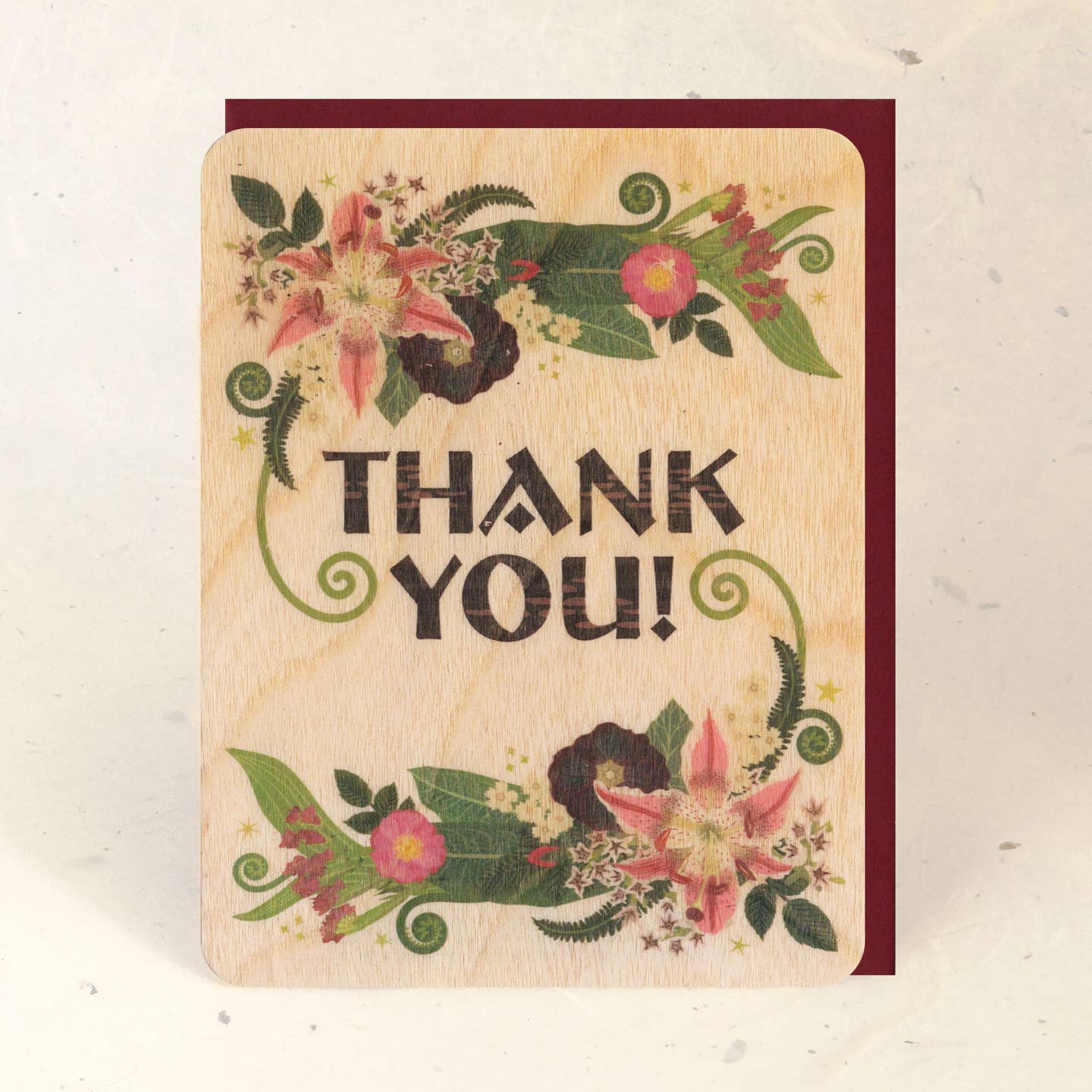 Stargazer Lily Thank You Wood Card