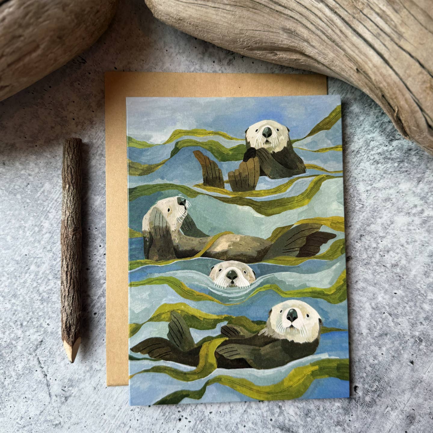Kelp Forest Otters Blank Card