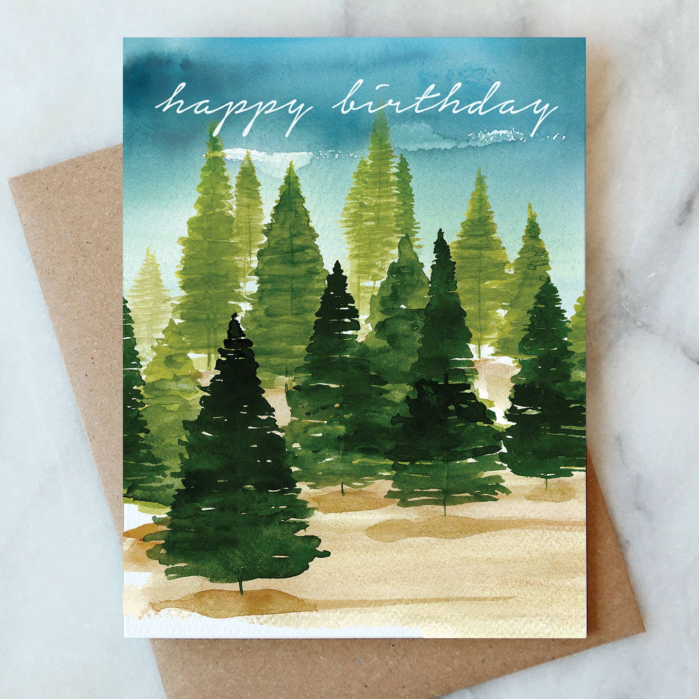 Forest Watercolor Happy Birthday Card