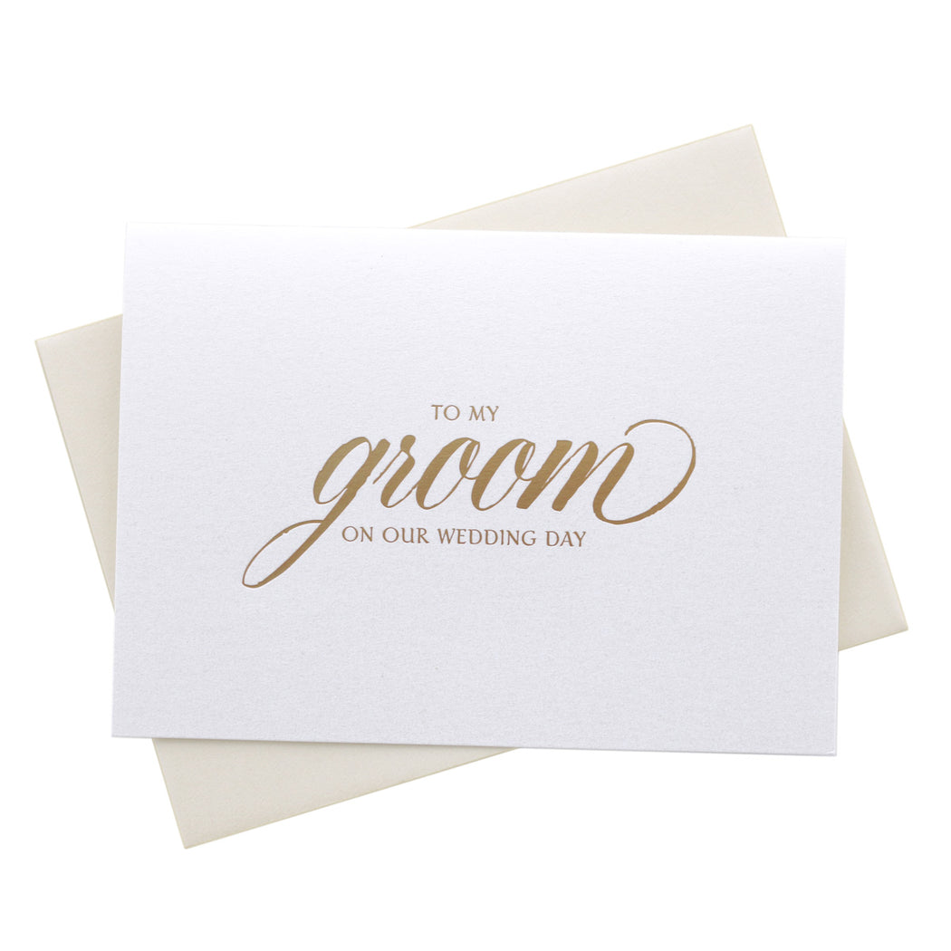 Gold Foil Groom on Our Wedding Day Card