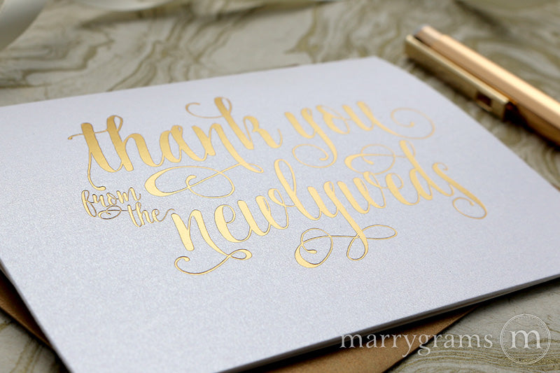 Gold Foil Newlyweds Thank You wedding day Card Romantic Style