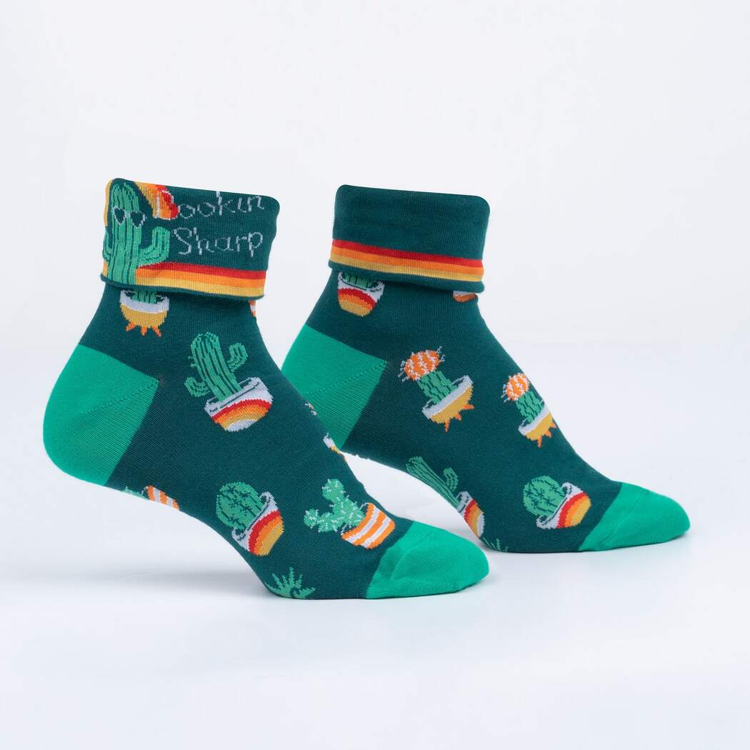 Lookin Sharp Cactus Turn Cuff Women's Crew Socks