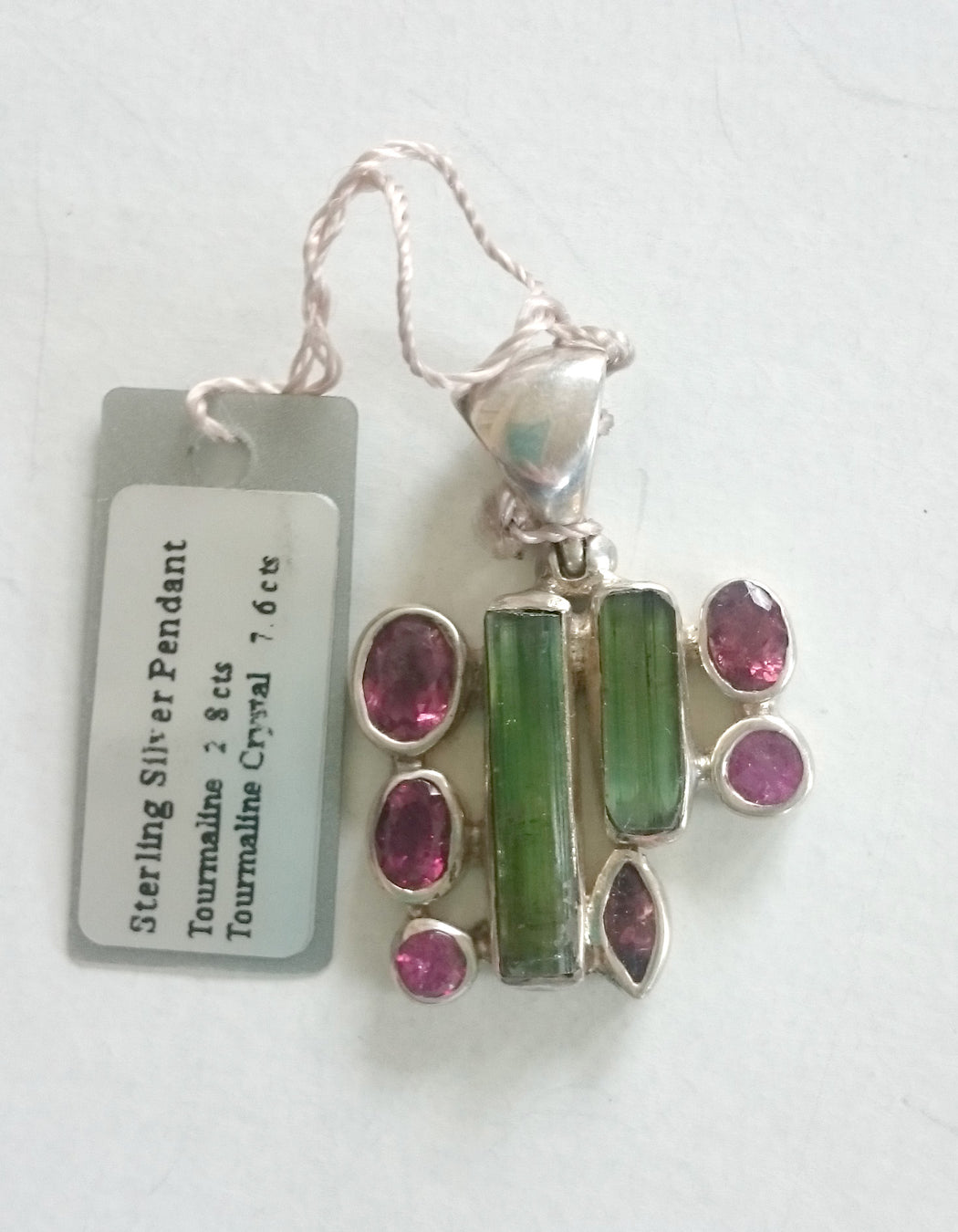Pink Green Tourmaline & Crystal Pendant - Medium