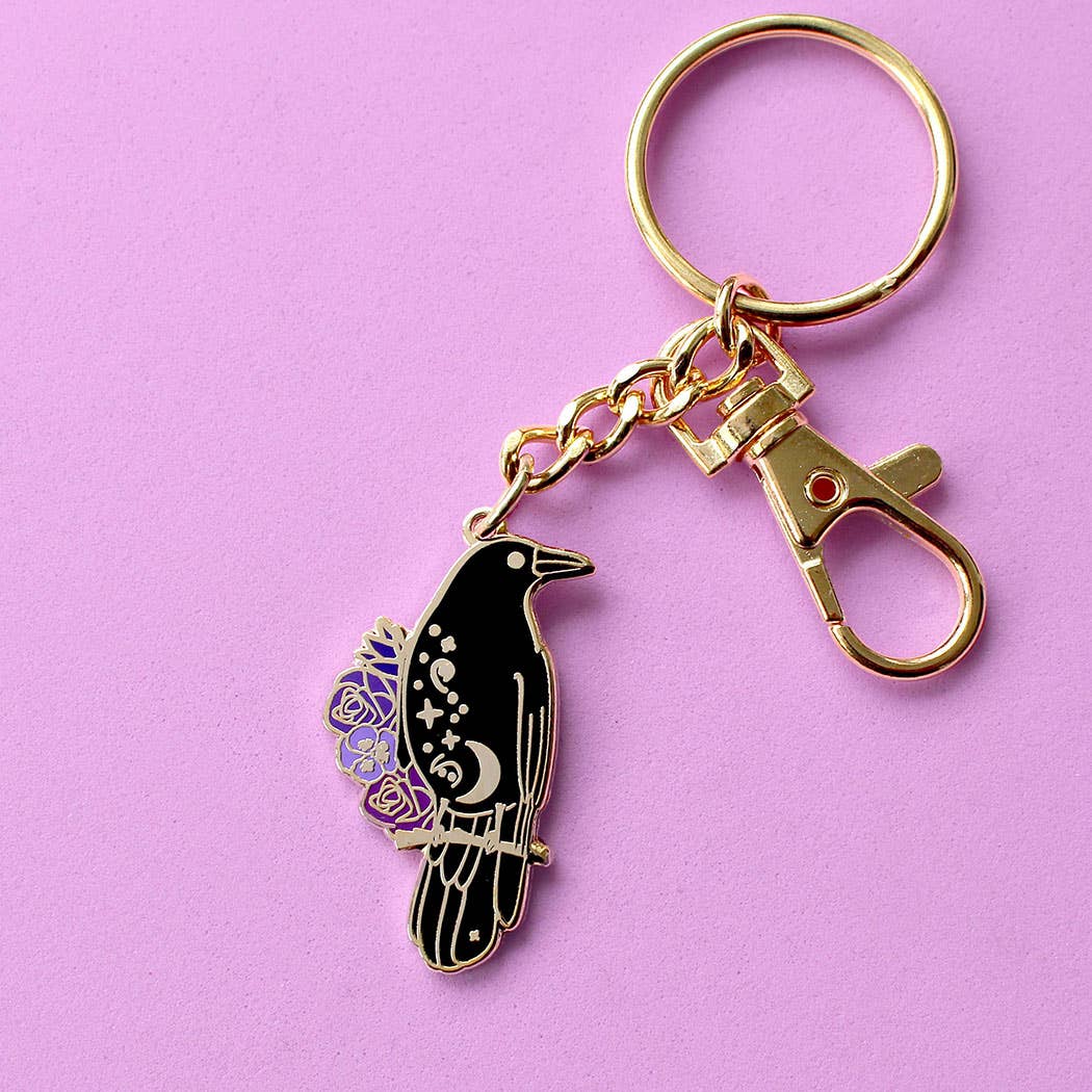 Crow Floral Bird Keychain