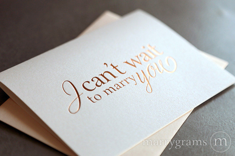 rose gold Foil I Can't Wait To Marry You Wedding Day Card to my bride or groom