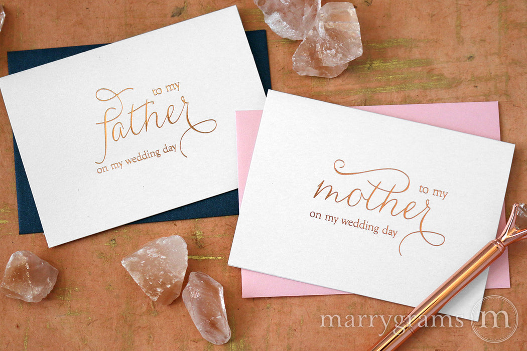 Rose Gold Foil to my Father to my Mother on My Wedding Day Card
