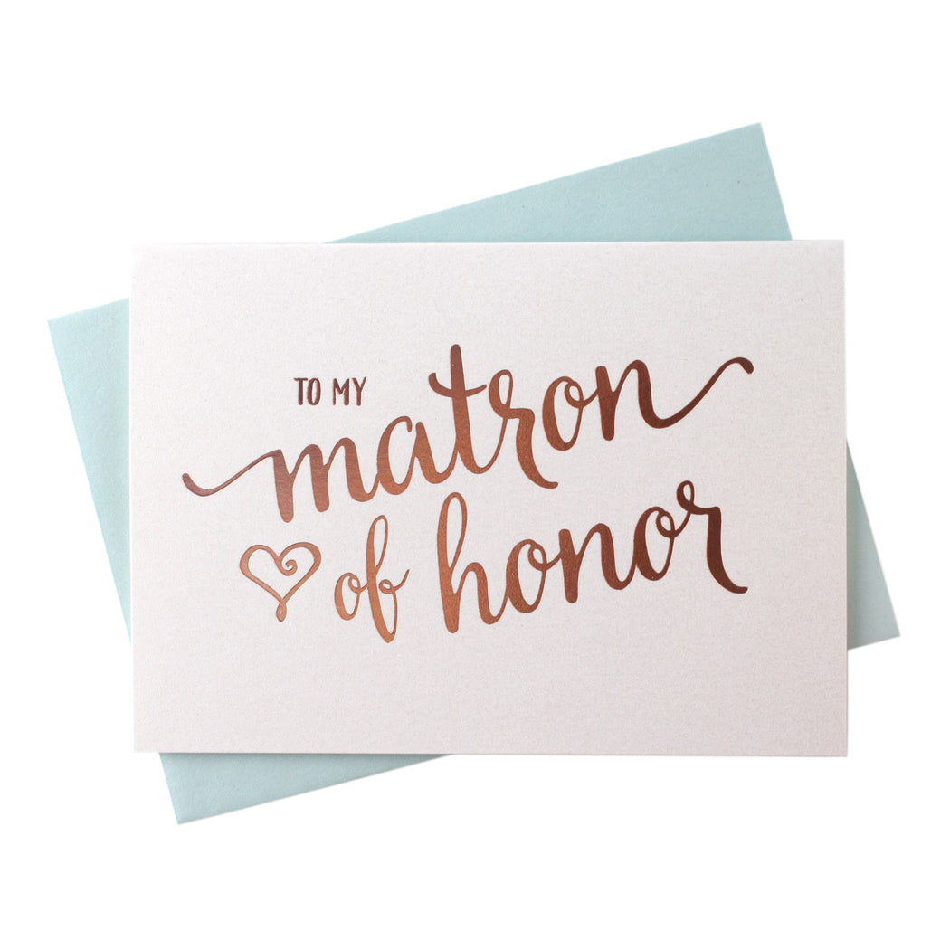 Rose Gold Foil Heart Style Matron of Honor Thank You Cards