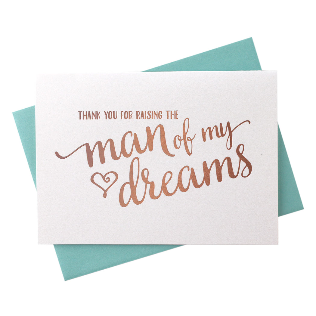 rose Gold Foil Thank You for Raising the Man of My Dreams in laws wedding day Card