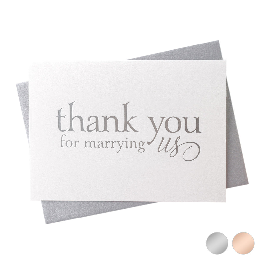 silver Foil Thank You for Marrying Us officiant wedding day Card