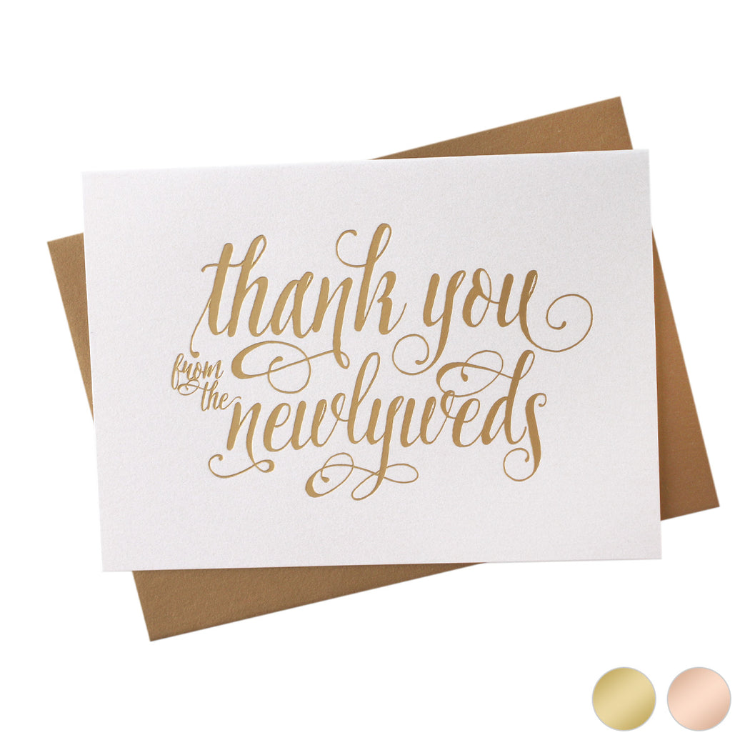 Gold Foil Newlyweds Thank You wedding day Card Romantic Style