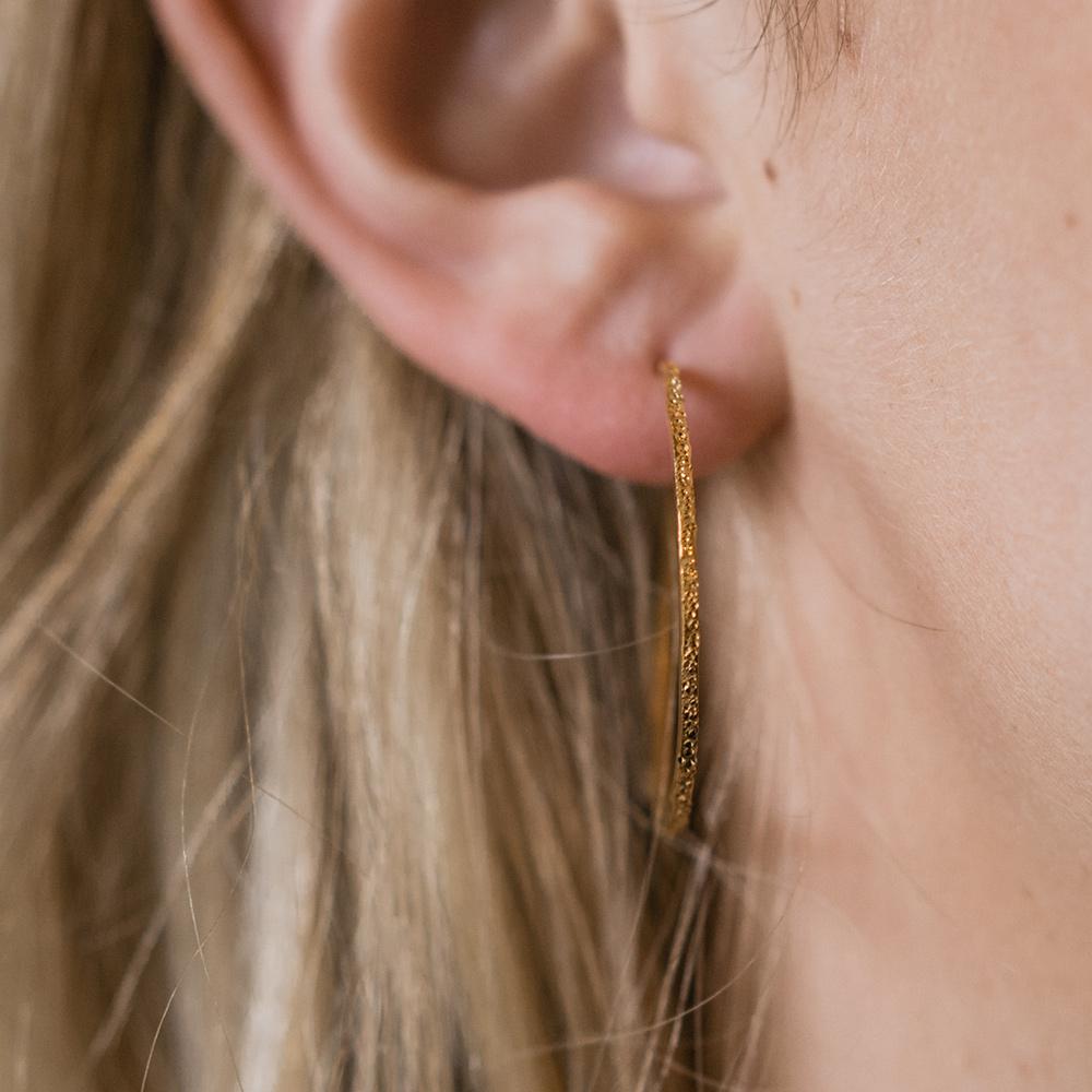 Diamond Dusted Yellow Gold Hoop Earrings