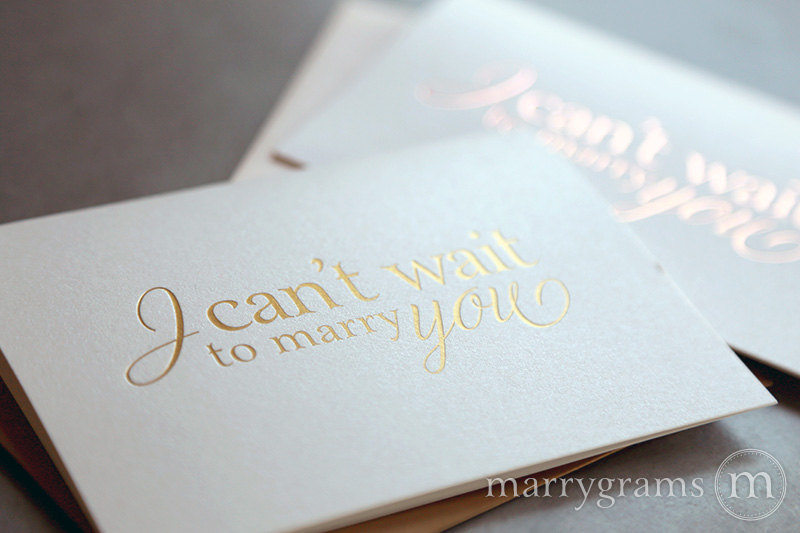 rose gold Foil I Can't Wait To Marry You Wedding Day Card to my bride or groom