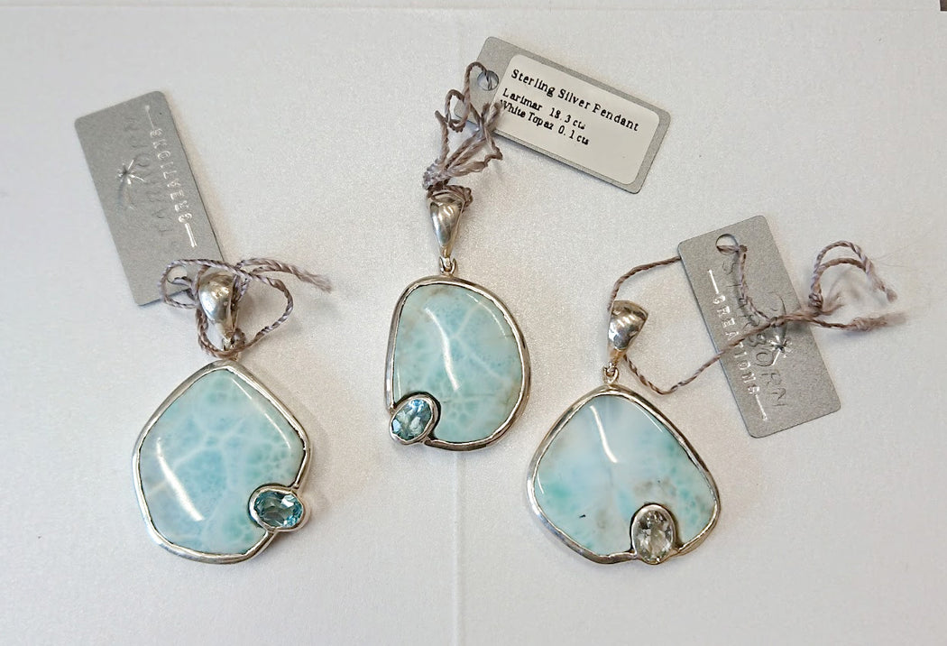 Large Larimar & Topaz Pendant
