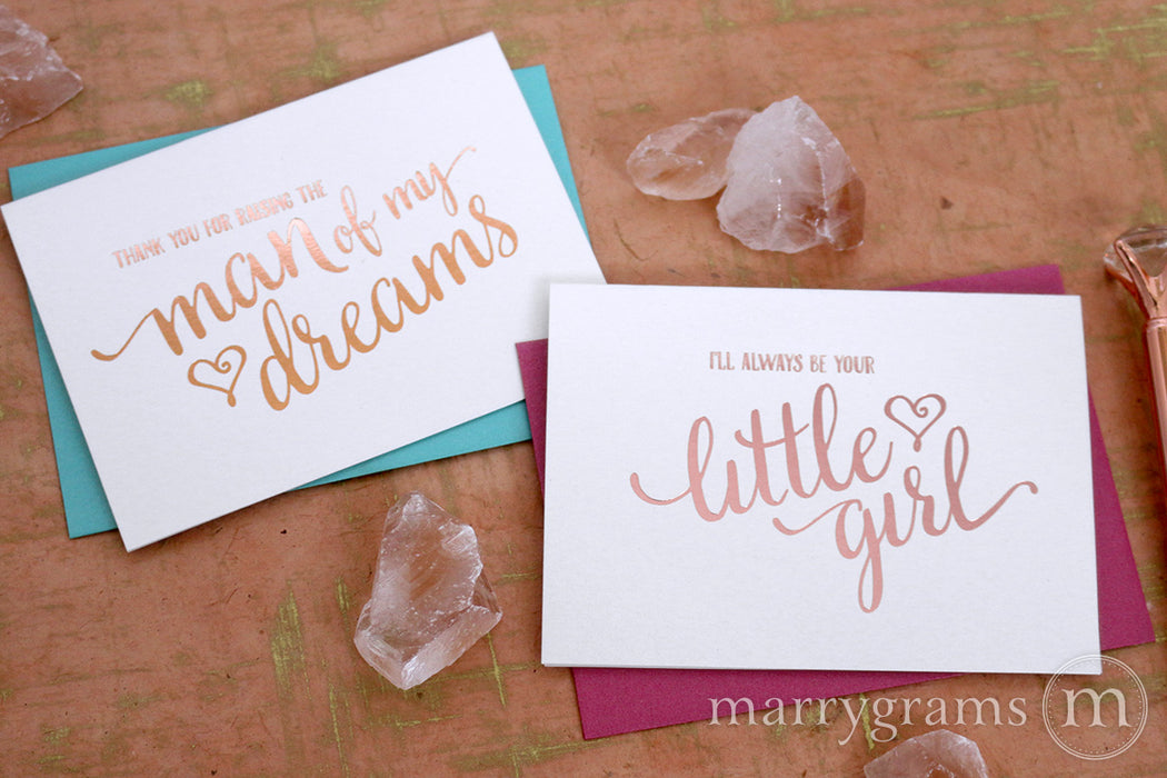 Rose Gold Foil I'll Always Be Your Little Girl Wedding Day Card to your father, dad, parents