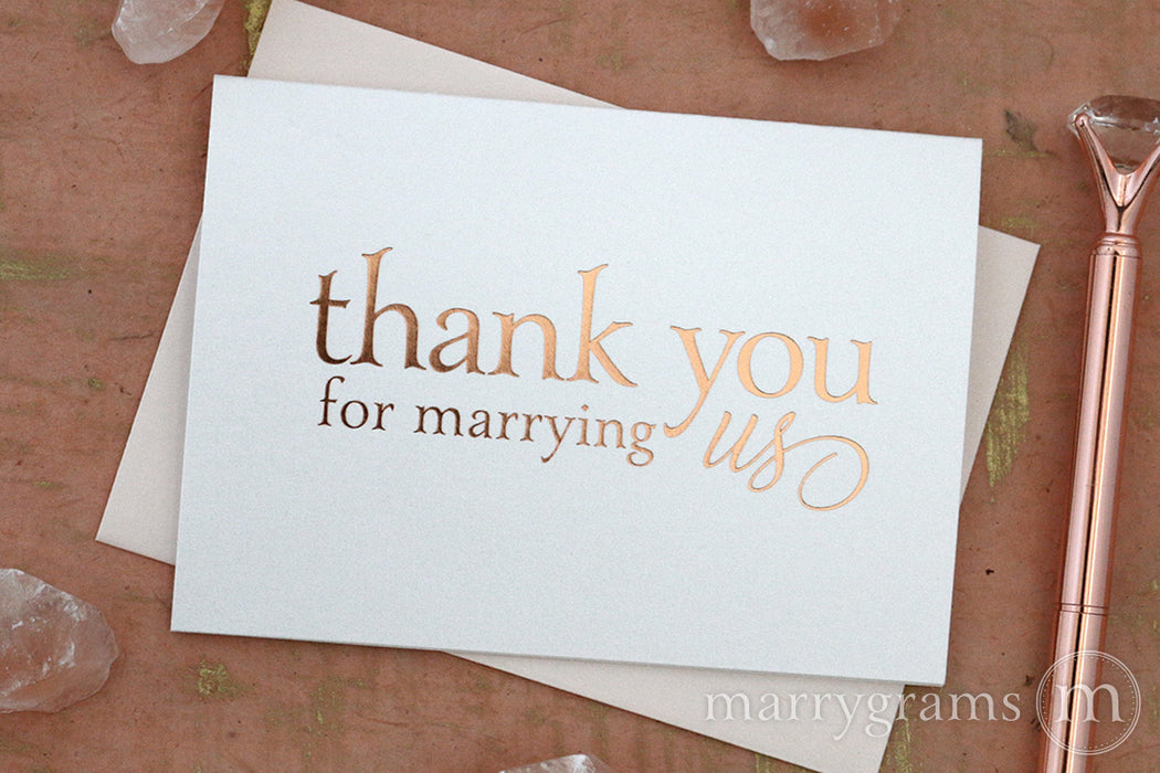 rose gold Foil Thank You for Marrying Us officiant wedding day Card