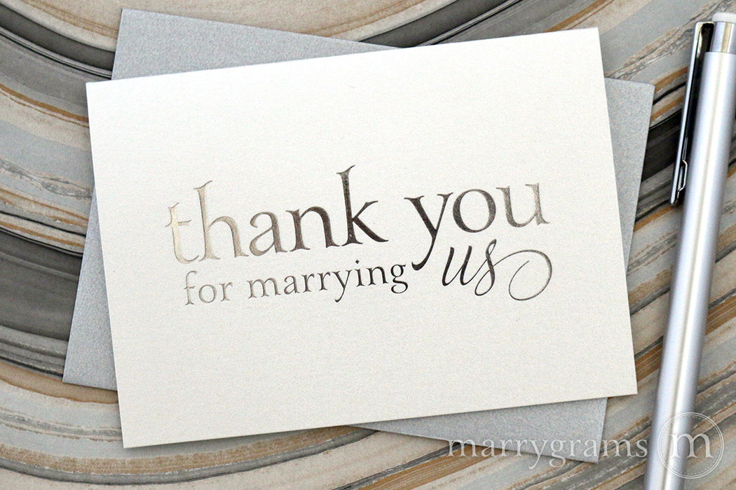 silver Foil Thank You for Marrying Us officiant wedding day Card