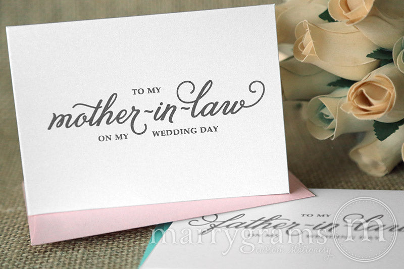 To My Family mother and father in law Wedding Day Card Curly Style