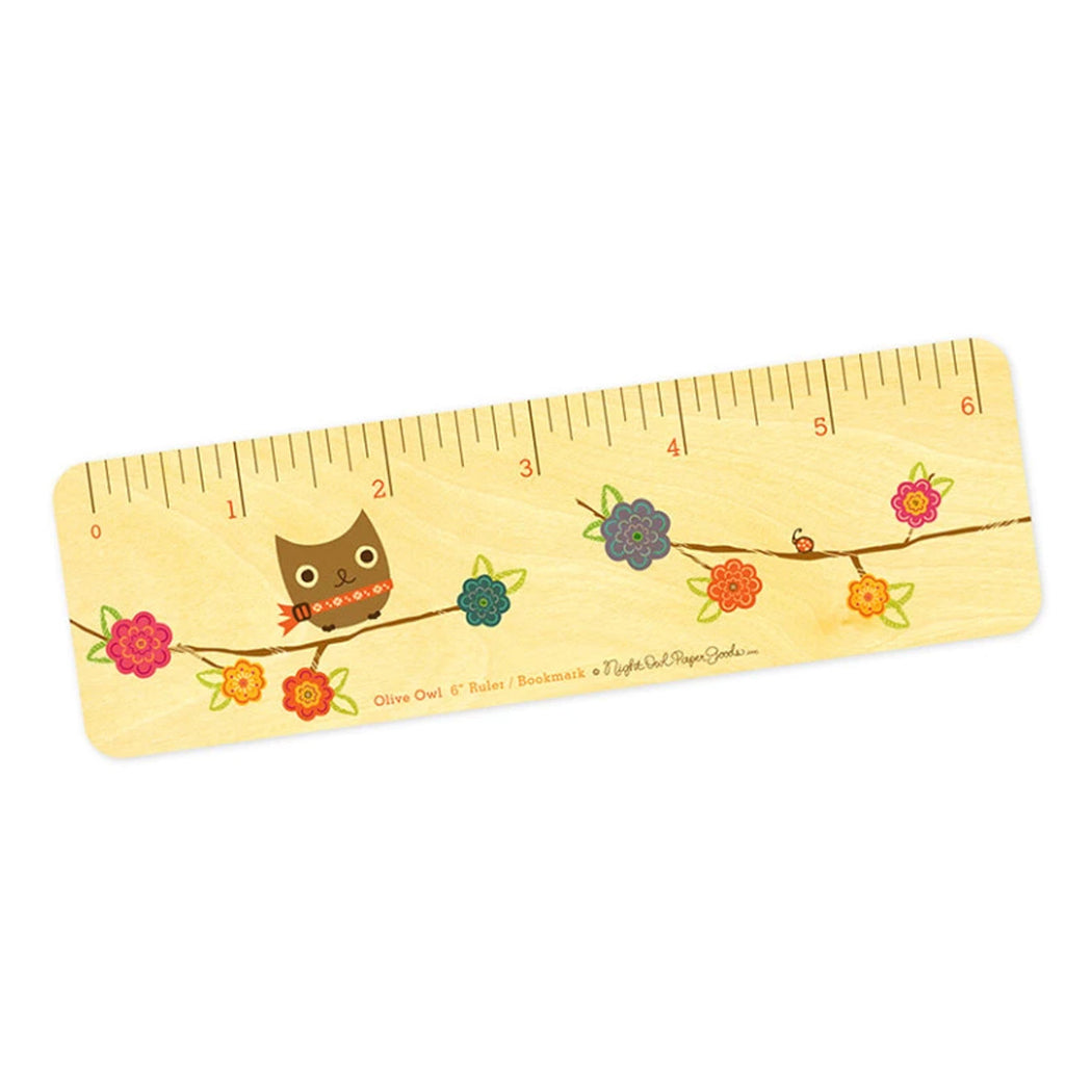 Wood Bookmark ruler owl flowers
