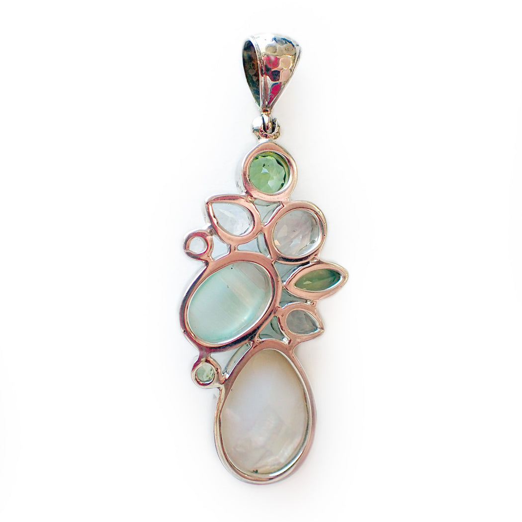 Peridot, Selenite, White Topaz & Pearl Pendant
