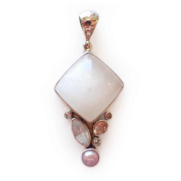 Selenite Rose Quartz Pearl Pendant