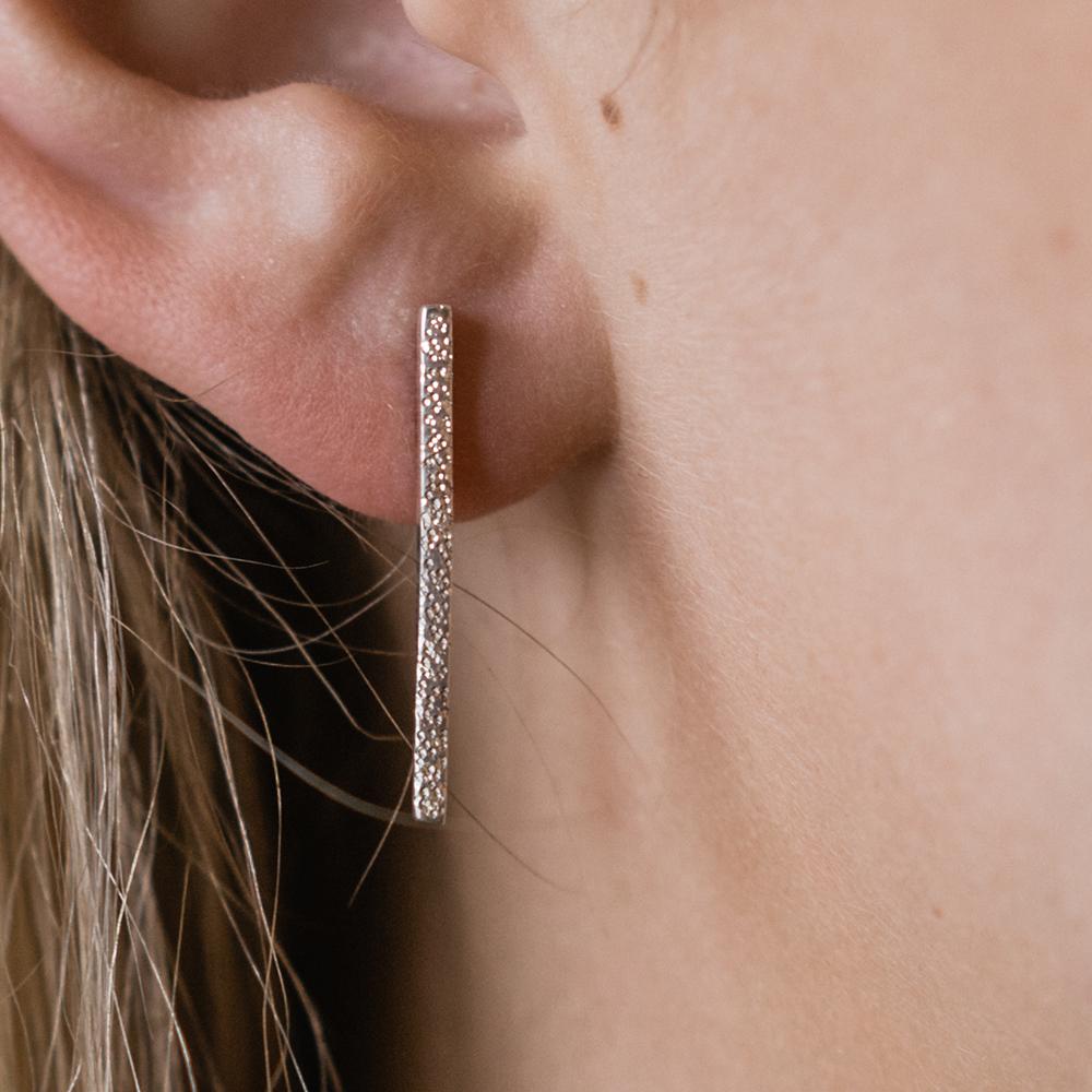 Diamond Dusted Medium Column Stud Earrings
