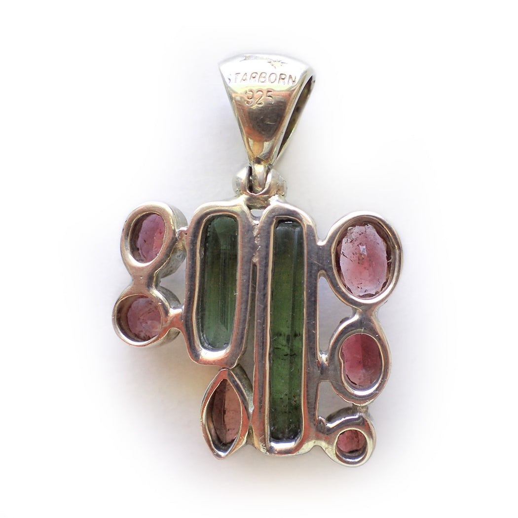 Pink Green Tourmaline & Crystal Pendant - Medium