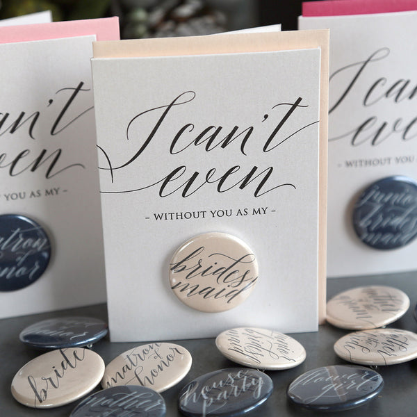 Bridal party cards to ask wedding party with a cute button pin!